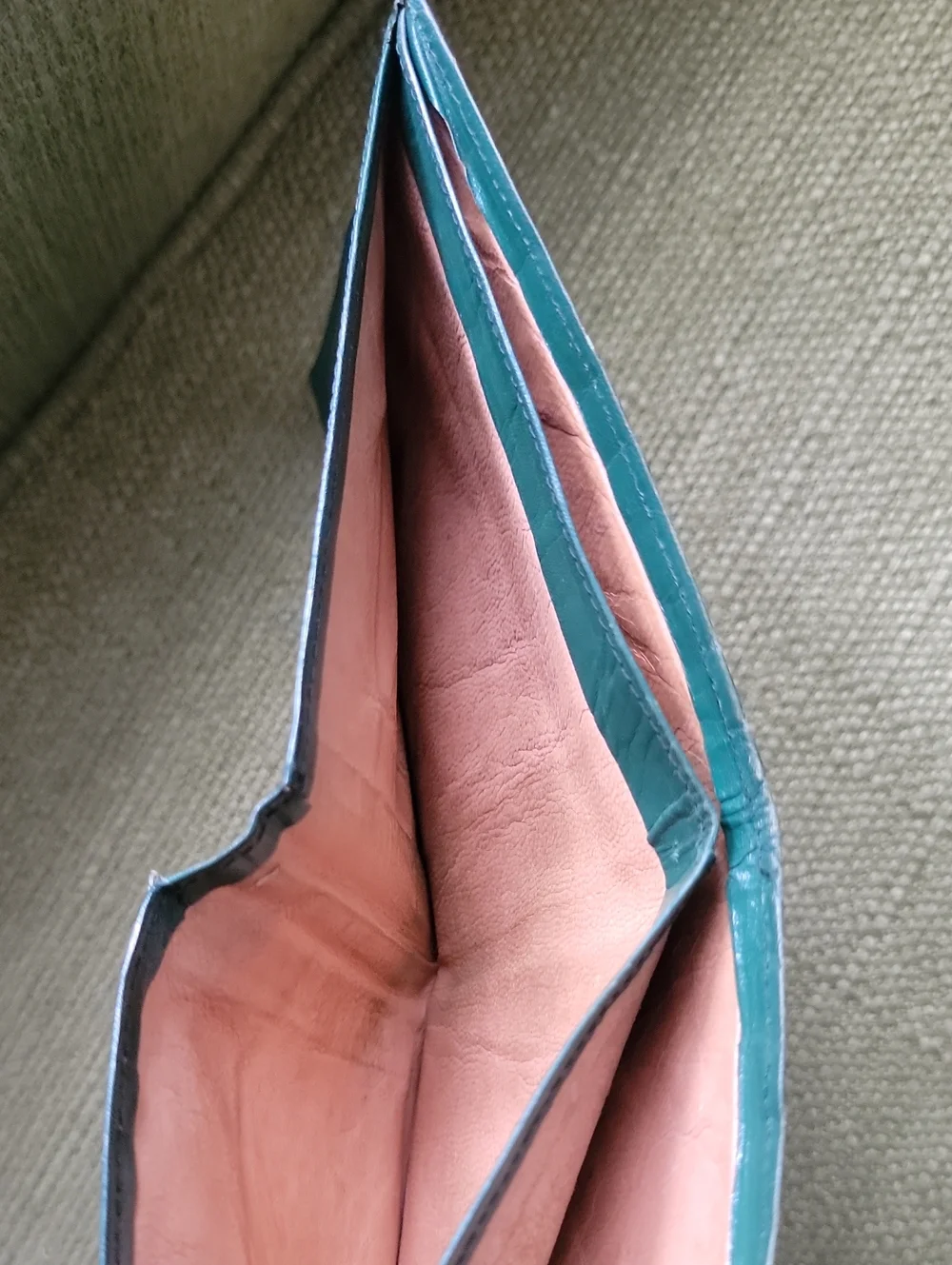 Green Leather Bifold Wallet with Gold Goat Accent